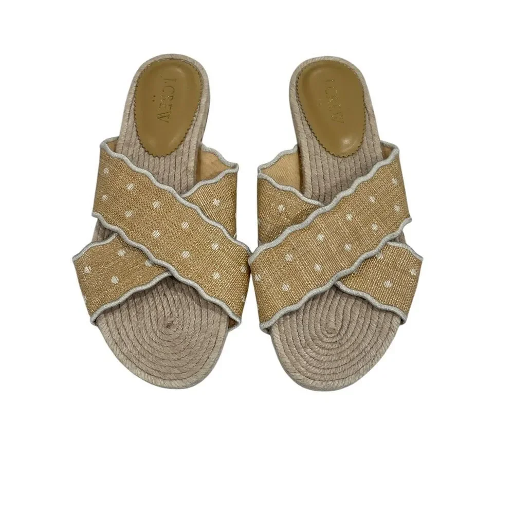 J. Crew‎ Scalloped Polka Dot Espadrille Slide Sandals Size 7